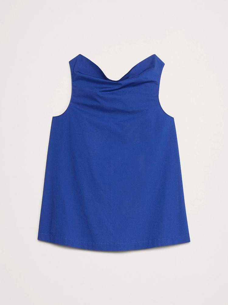 Cotton Poplin Cowl-Neck Open-Back Top