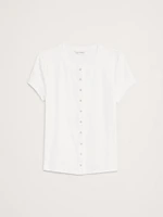 Ribbed Short-Sleeve Button-Down Top