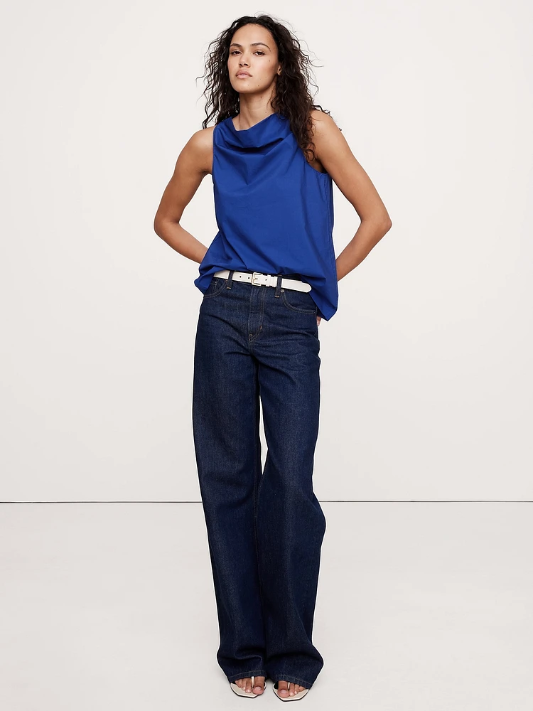 Cotton Poplin Cowl-Neck Open-Back Top