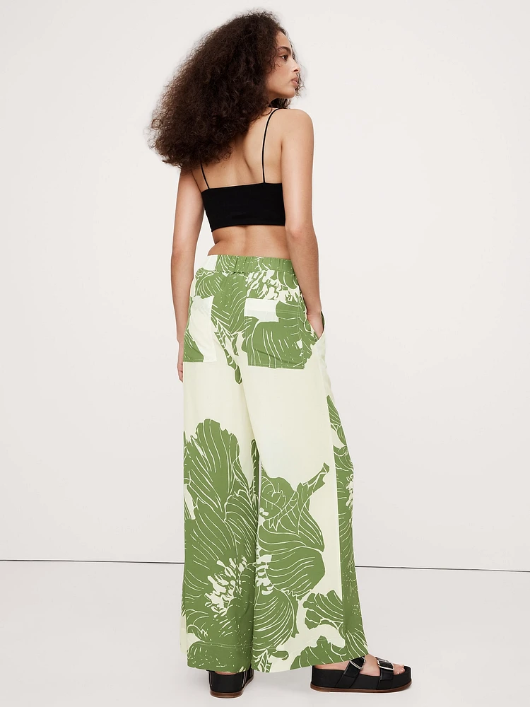 Wide-Leg Matte Silk Pull-On Pant