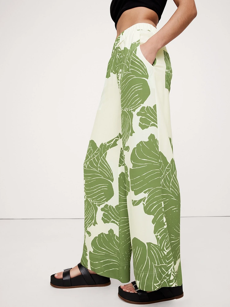 Wide-Leg Matte Silk Pull-On Pant