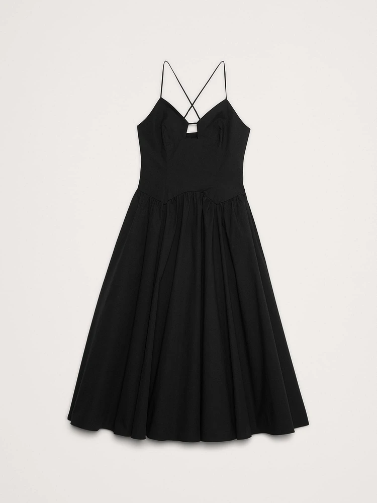 Stretch-Cotton Poplin Long Midi Dress
