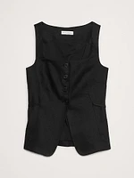 Linen Square-Neck Long Vest