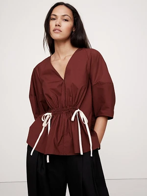 Cotton Poplin Cinch-Waist Top