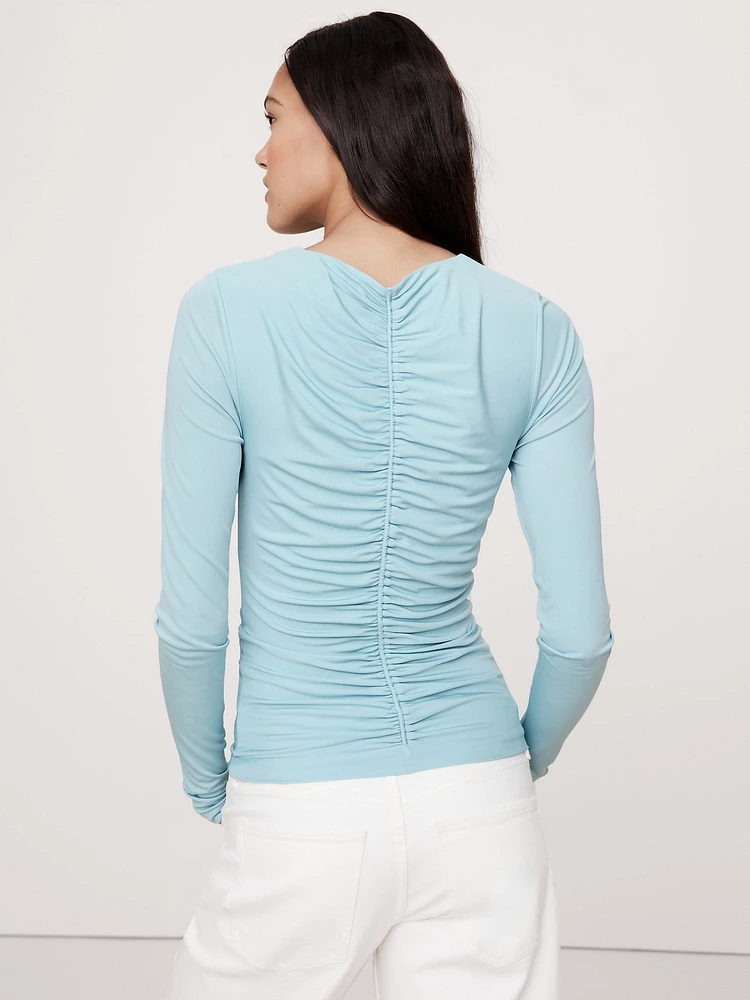 Crepe Ruched V-Neck Top
