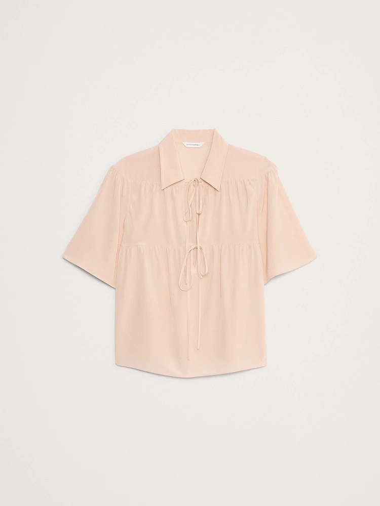 Matte Silk Tie-Front Shirt