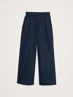 Wide-Leg Cotton Poplin Pull-On Ankle Pant