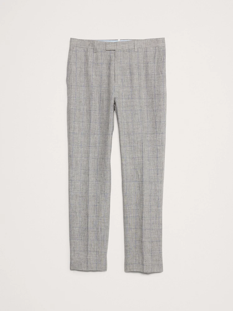 Straight Plaid Linen Suit Pant