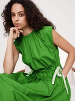 Cotton Poplin Tie-Waist Midi Dress