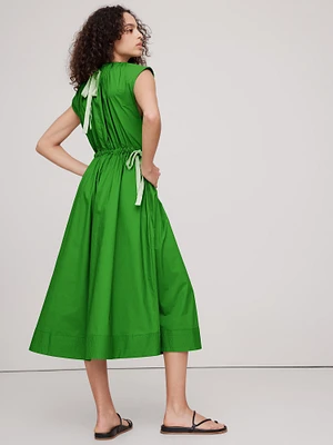 Cotton Poplin Tie-Waist Midi Dress