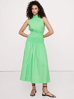 Cotton Poplin Ruche-Neck Top