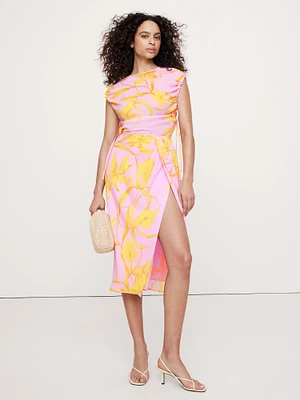 Stretch-Crepe Open-Back Midi Dress