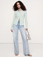 Crepe Knit Button-Down Shirt