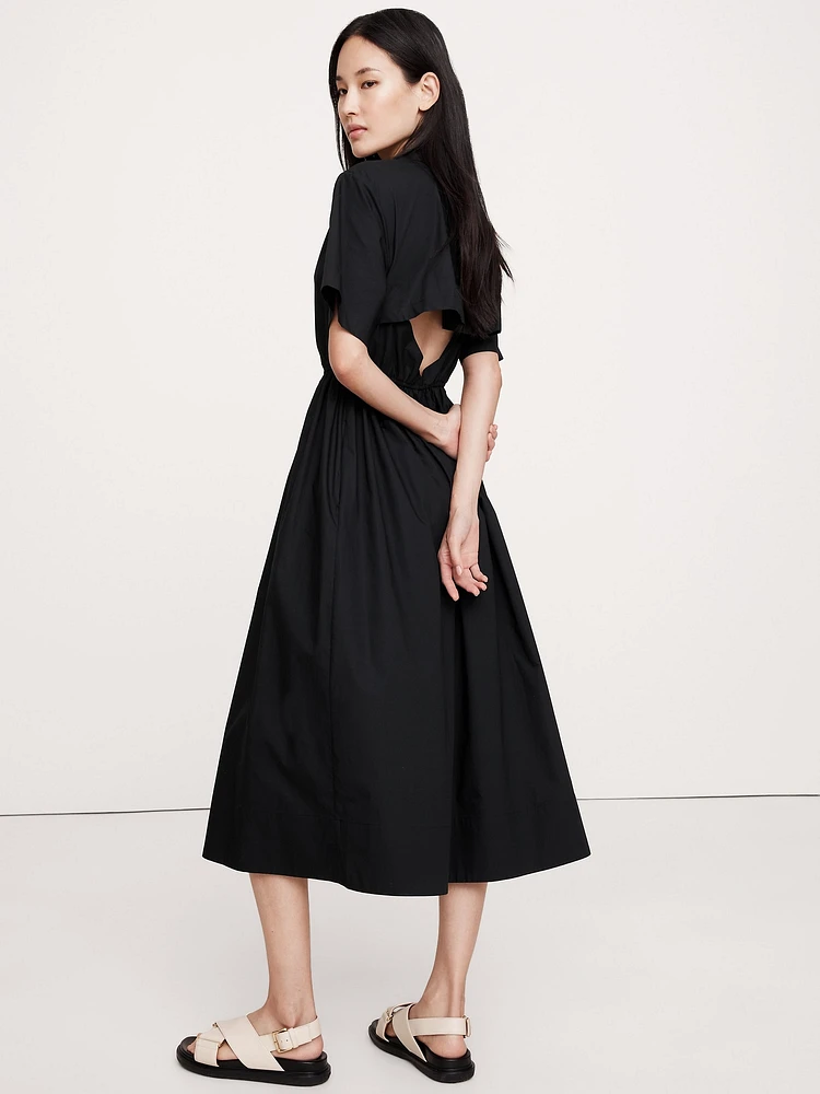 Cotton Poplin Open-Back Shirt Dress
