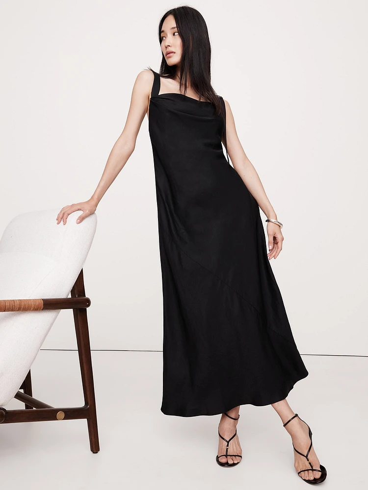 Draped Viscose-Linen Maxi Dress