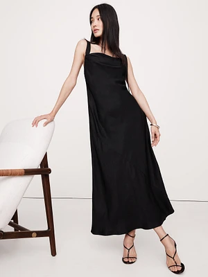 Draped Viscose-Linen Maxi Dress