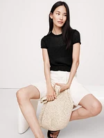 Fitted Linen Short-Sleeve Sweater