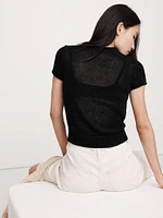 Fitted Linen Short-Sleeve Sweater