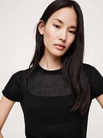 Fitted Linen Short-Sleeve Sweater