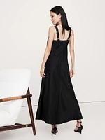Draped Viscose-Linen Maxi Dress