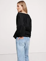 Reversible Cotton Poplin Cowl-Neck Tie-Waist Top