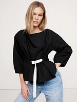 Reversible Cotton Poplin Cowl-Neck Tie-Waist Top