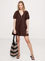 Linen Tie-Front Mini Dress