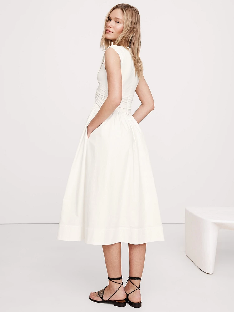 Mixed-Media Cut-Out Midi Dress