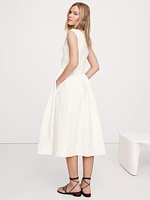 Mixed-Media Cut-Out Midi Dress
