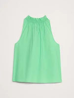 Cotton Poplin Ruche-Neck Top
