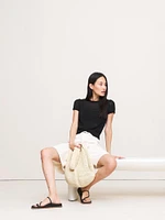 Fitted Linen Short-Sleeve Sweater