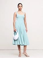 Stretch-Sateen Square-Neck Long Midi Dress