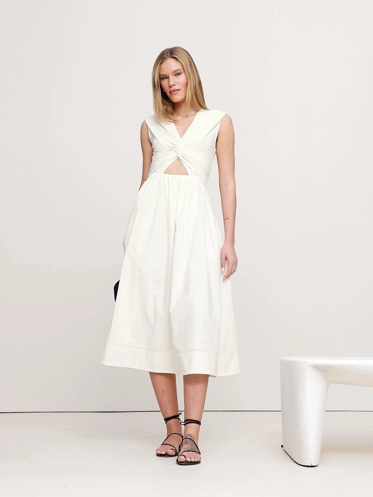 Mixed-Media Cut-Out Midi Dress