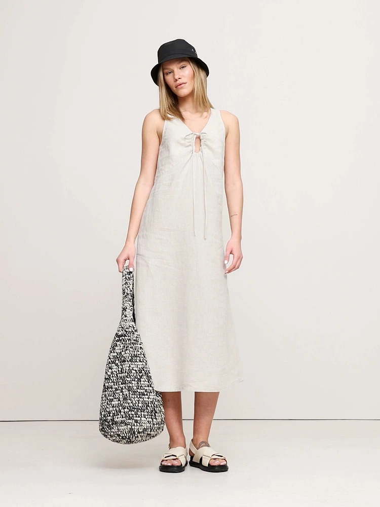 Linen Keyhole Midi Dress