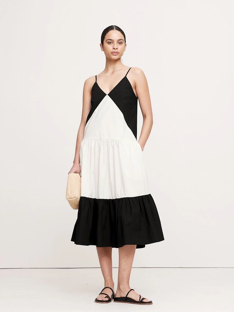 Cotton Poplin Tiered Midi Dress