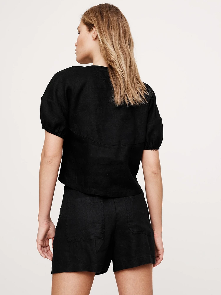 Linen Tie-Front V-Neck Top