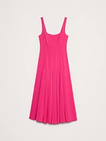Stretch-Sateen Square-Neck Long Midi Dress
