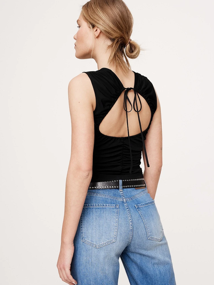 Crepe Knit Open-Back Top