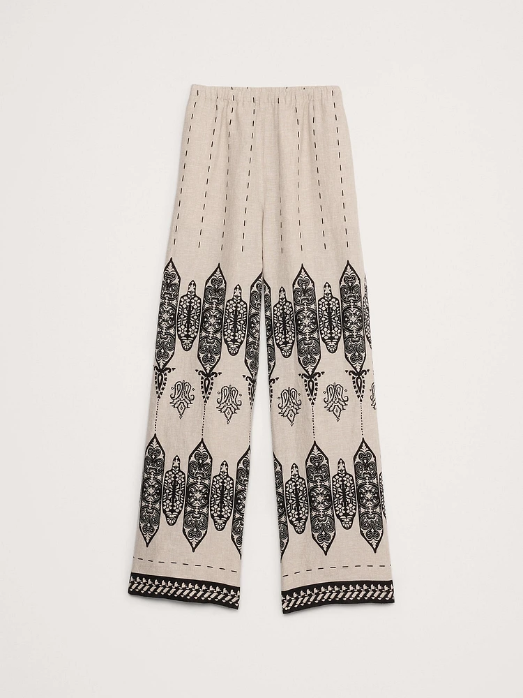 Pull-On Wide-Leg Linen Pant