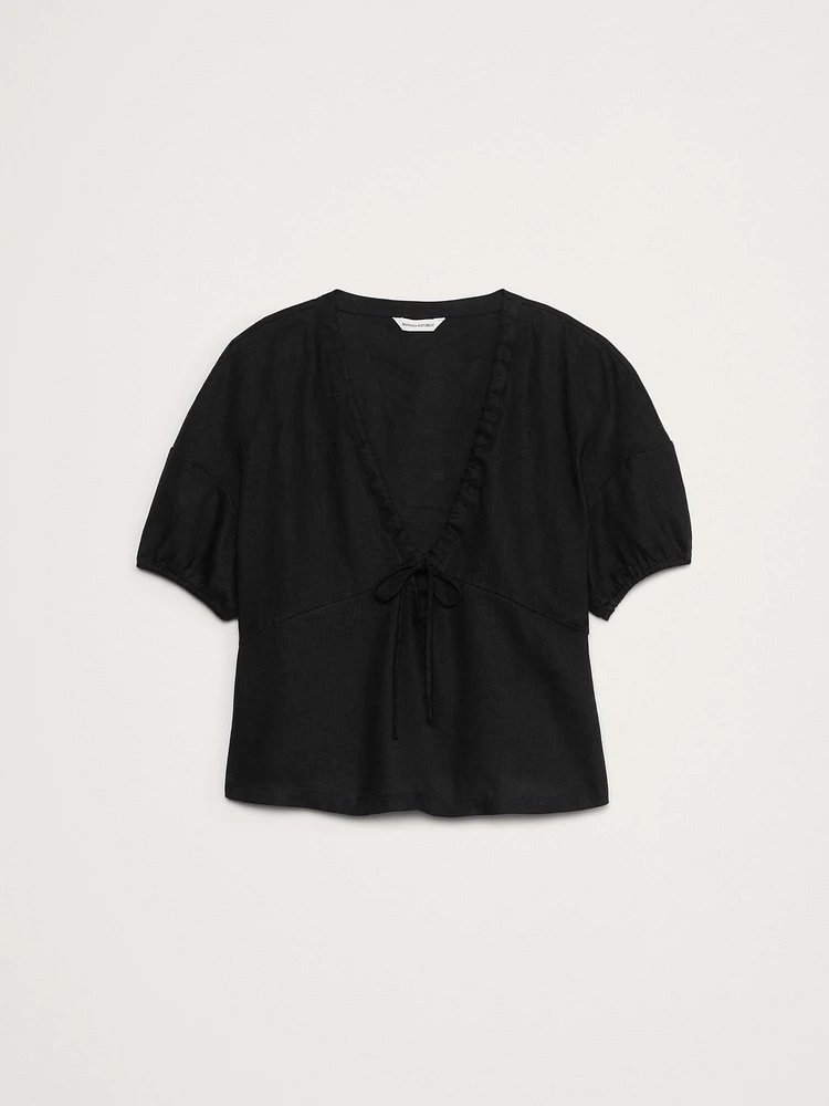 Linen Tie-Front V-Neck Top