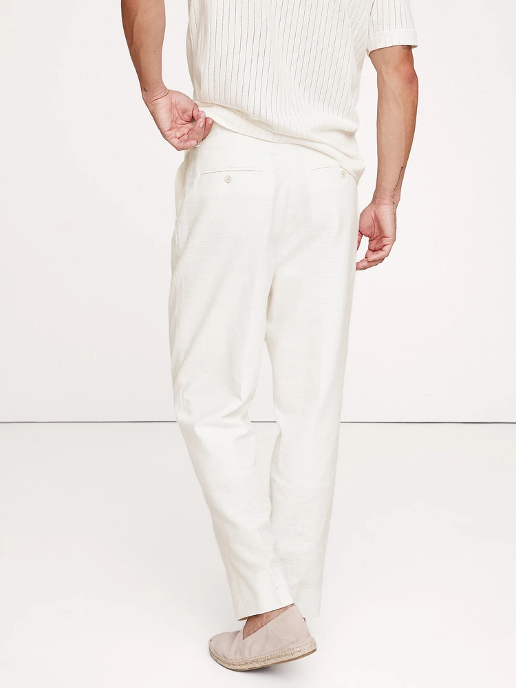 Pleated Cotton-Linen Blend Suit Pant
