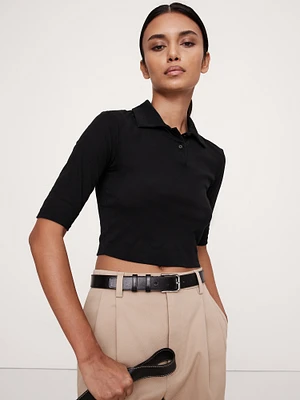 Airy Cotton Crepe Cropped Polo