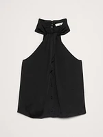 Hammered Satin Halter Button-Down Top