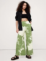 Pull-On Wide-Leg Matte Silk Pant