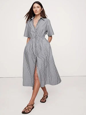 Cotton Poplin Open-Back Shirt Dress