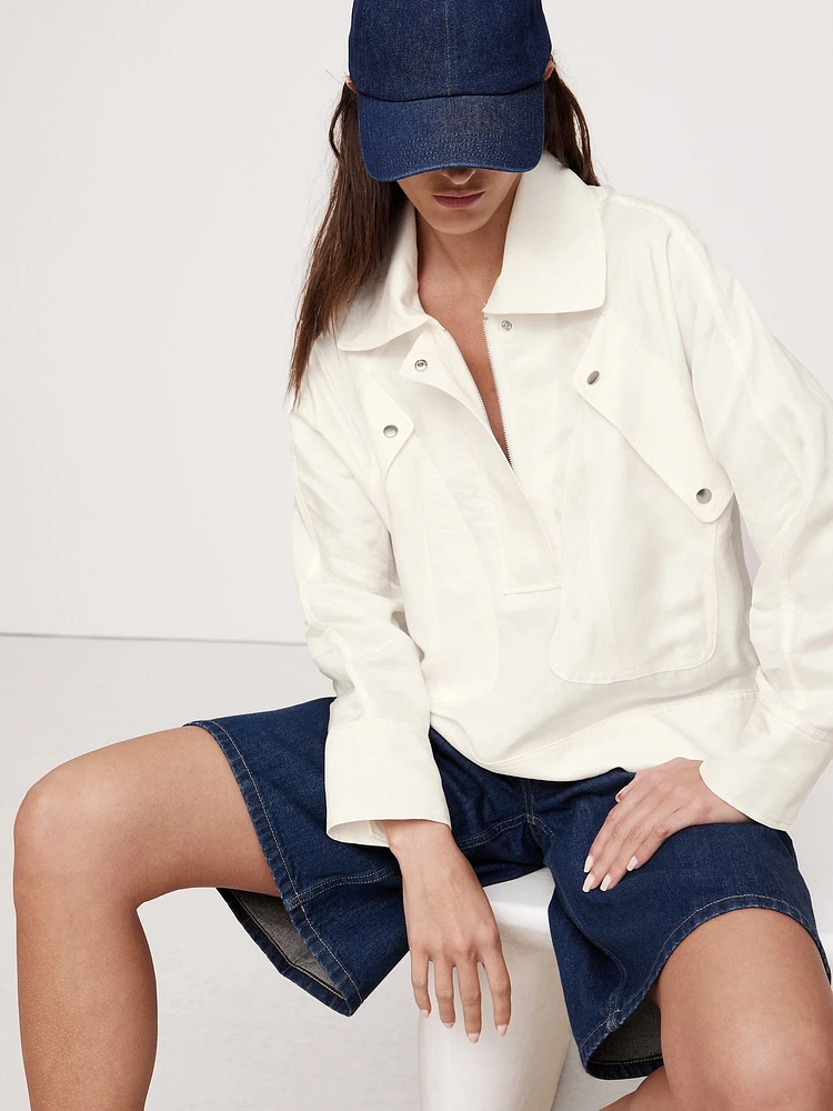 Oversized Viscose-Linen Popover