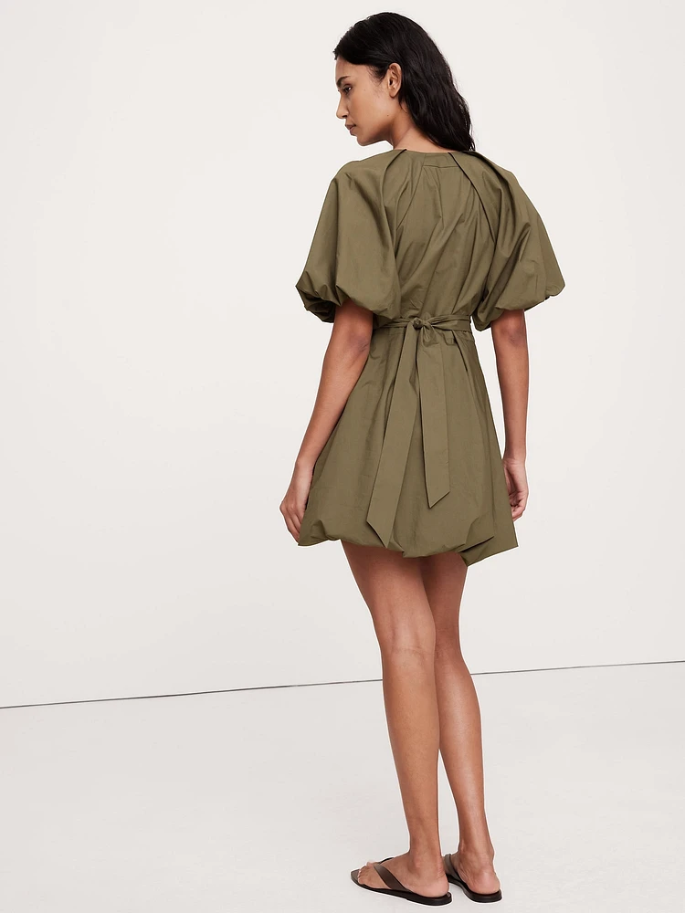 Cotton Poplin Bubble-Hem Mini Dress
