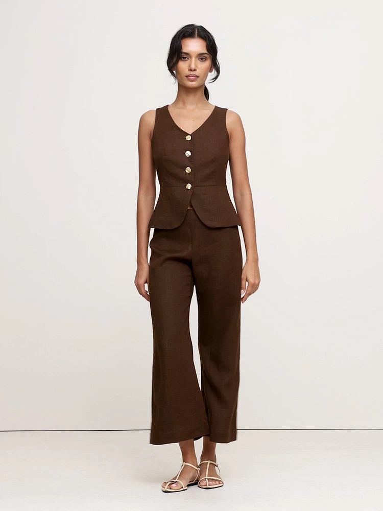 Mid-Rise Kick-Flare Linen Ankle Pant