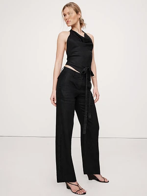 Viscose-Linen Open-Back Halter Top