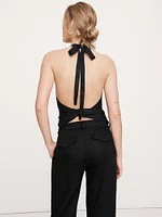 Viscose-Linen Open-Back Halter Top